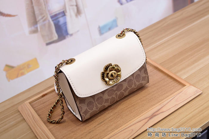 COACH蔻馳 30592 復古五金 復古咖色皮 翻蓋鉚釘挎包 鏈條單肩斜挎包  Chz1551